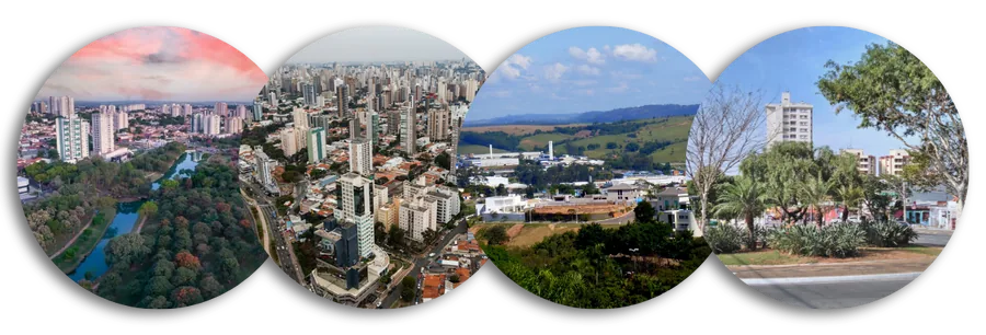 Fotos aéreas de Indaiatuba, Campinas, Valinhos e Vinhedo, as cidades atendidas pela Cristal Pet