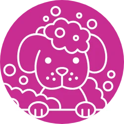 Ilustração de um cão coberto de espuma dentro da banheira