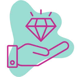 Ilustração de uma mão segurando um diamante